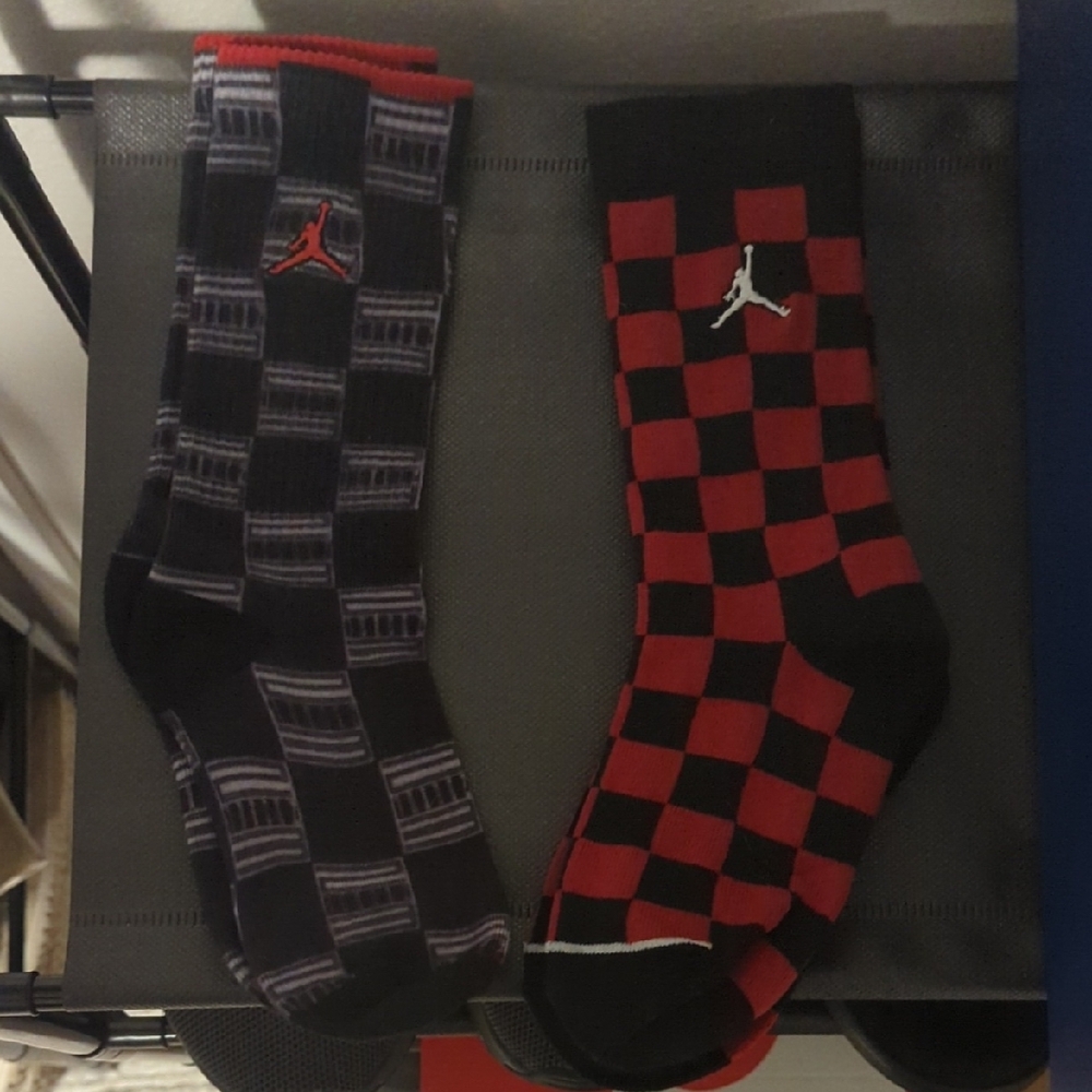 Jordan Checkered Socks - Black and Red Pair